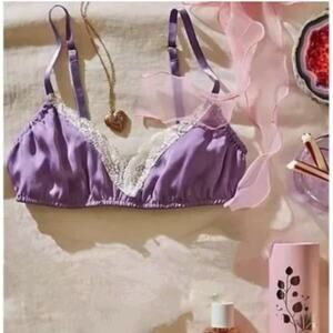 Free People She Silky Bralette In Elderberry Satin Lace Smocked Intimately FP